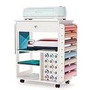 Crafit Organization and Storage Cart Compatible with Cricut Machine, Rolling Craft Organizer Vinyl Roll Holder, Crafting Cabinet Table Workstation for Room Home - Patent Protected, White, (CR-002ST)