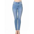 Little Vintage Girls Wax Women's Jeans Butt I Love You Push-Up High Rise Ankle Length Skinny Whiskers 1 Button 26" Inseam - Blue - 7