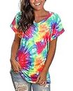 GOOTUCH Womens Summer Tops Tie Dye Short Sleeve Shirt V Neck T Shirts Casual Loose fit Blouses(Tie Dye 01,S)