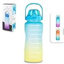 SOLARA 2 litre Motivational Fitness Sport Water Bottle with Straw & Time Maker, Leak-proof, BPA-free Tritan Drink Bottle Design for Girls, Boy | Yellow Blue