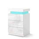ALFORDSON LED Bedside Table High Gloss Nightstand Cabinet with 3-Drawer Wooden Bedroom Furniture Storage Cabinet Chest Sofa Side End Table for Hallway, Bedroom and Living Room (Perla White)