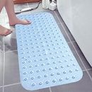 Tappetino da bagno in morbido PVC, antiscivolo, anti muffa, presa forte, con ventose e fori di scarico, antibatterico, facile da asciugare (40 x 100 cm, blu)