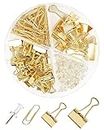 CREECHWA Gold Paper Clips and Binder Clips Set, Metal Assorted Sized Binders with Push Pins, Cute Gold Office Supplies for Desk, Desk Accessories