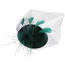 FRCOLOR Fascinator Hats Feather Derby Tea Party Hat Mini Pillbox Hat with Veil Headband Church Headwear for Cocktail Wedding Bridal Women Girls Green