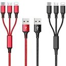 Multi Charging Cable, 4ft 2Pack Multi Phone Charger Cable Braided Universal 3 in 1 Charging Cord Extra Long Multiple USB Cable with USB C, Micro USB Port Connectors for Cell Phones and More（Red+Black)
