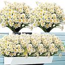 NOV FIRE Artificial Daisies Outdoor Artificial Flowers,8 Bundles UV Resistant Fake Flowers Outdoor Plastic Flowers Shrubs for Indoor Outside Garden Porch Window Box Home Decor(White)