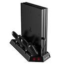 Microware Vertical Stand For PS4 Pro With Cooling Fan, Controller Charging Station For Sony Playstation 4 Pro Game Console, Charger For Dualshock 4 [video game]