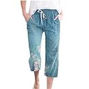 erdiore Days 2024 Deals Flash Deals of The Day Prime Today Only Clearance Womens Capri Pants Casual Drawstring Elastic Waist Pants Vintage Floral Print Straight Leg Cropped Trousers with Pockets