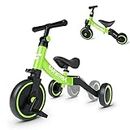 besrey 5 in 1 Toddler Bike for 10 Month to 4 Years Old Kids, Toddler Tricycle Kids Trikes Tricycle, Gift & Toys for Boy & Girl, Balance Training, Removable Pedals - Green