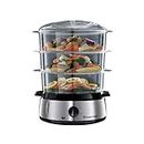 Russell Hobbs Cook@Home 9L Food Steamer, RHSTM3, 800W, 3 Tiers With 9L total Capacity, Built-In Timer, Stackable BPA-Free Steaming Baskets For Easy Storage, Stainless Steel Base - Silver