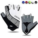 Souke Sports Cycling Gloves Half Finger Bicycle Gloves,Breathable Outdoor Bike Gloves For Men Women Fingerless Motorcycle Gloves Mountain Road Riding Gloves Anti-Slip,WHITE M