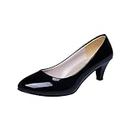AAFloveZR Swim Shoes 2024 Winter Women Formal Low Heel Closed Rounded Toe Pumps Chunky Block Heeled Slip On Work Office Party Pump Shoe Shiny Shoes Black 4.5