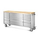 CHETTO C 72 inch Tool Chest Tool Box Mobile 15 Drawers Storage Rolling Cabinet with Wheels Lock Key Locking System Drawer Liners for Garage Warehouse Repair Shop Stainless Steel