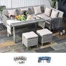 5Pcs Rattan Dining Set Sofa Table Footstool Outdoor w/ Cushion Garden Furniture