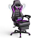 Fullwatt Racing Gaming Chair for adults with Footrest and Massage Lumbar Pillow, Swivel Height Adjustable Reclining PU Leather Video Game Chair, E-Sports Gaming Chair Big and Tall(Purple)