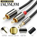 3.5mm Jack Stereo Audio Plug to Twin 2 X RCA PHONO Male Gold Cable Lead 1m,3m,5m