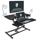 FLEXISPOT 28'' Black Height Adjustable Standing Desk Converter Sit-to-Stand Desk Riser with Wide Keyboard Tray Workstation for Home and Office