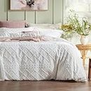 Bedsure Boho Duvet Cover Queen - Boho Bedding, Tufted Queen Duvet Cover for All Seasons, 3 Pieces Embroidery Shabby Chic Home Bedding Duvet Cover (White, Queen, 90x90)