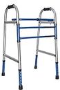AKB EXPORTS Walker Folding for Seniors - Two Push-Button Lever Release Folding Walker Deluxe Height (Short, Standard, People) (NO WEELS, BLUE)