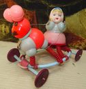 Beautiful antique Fillette train toy with her French chien celluloid SNF/SIC?