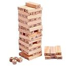 PRIME DEALS Wooden Blocks 51 Pcs 4 Dice Building Blocks Game Challenging Wooden Tumbling Tower, Wooden Stacking Toys with Dices Board Educational Puzzle Game for Adults and Kids (Wooden)