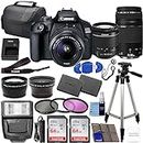 Canon EOS 2000D (Rebel T7) DSLR Camera w/Canon EF-S 18-55mm F/3.5-5.6 Zoom Lens + 75-300mm III Lens 4 Lens Kit with 2X 64GB Memory Cards, 3 Piece Filter Kit, Extra Battery, Case, Flash + Pro Bundle