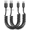 FUHAYA Coiled Lightning Cable for iPhone, 2 Pack [Apple MFi Certified] 6FT USB to Cord Coil iPhone Charger Car Compatible with 14 13 12 11 Pro Max XS XR X 8 7 6 iPad, Black (XHD-PD20W)