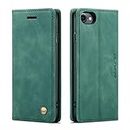 QLTYPRI Case for iPhone 6 Plus 6S Plus, Vintage PU Leather Wallet Case Card Slot Kickstand Magnetic Closure Shockproof Flip Folio Case Cover for iPhone 6 Plus 6S Plus - Dark Green