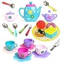 SUPER TOY Tea Party Pretend Play Plastic Kitchen Utensils Play Set for Kids,Multicolor