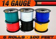 14 Gauge 12v Automotive Primary Wire Remote Cable CCA - 6 Rolls - 100 Feet Each