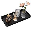 Bathroom Vanity Tray for Countertop - Bamboo Organizer Tray for Dresser Tops, Toilet, Perfume Small Decorative Tray Wood Tray for Home Decoration 11.81” L x 6.1” W x 0.79” H (Black)