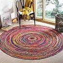 Face Handloom Handwoven Cotton Jute Carpet Rug, Natural Fibers, Braided Chindi Carpet for Bedroom Living Room Dining Room Kitchen, 90cm Round, Natural Jute Color