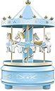 Fusked Merry Go Round Toy Carousel Wind Up Music Box Kids Gift Desktop Cake Decoration MusicBox for Wedding Christmas Birthday (Blue)