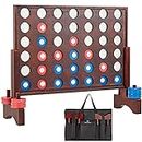 SpeedArmis Giant Wooden 4 in A Row Game, Line Up 4 Travel Board Games for Teens Adults Family - Wooden Indoor Outdoor Connect 4 Game Set with 42 Pcs Chips and Durable Carrying Bag