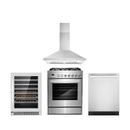 Cosmo 4 Piece Kitchen Appliance Package w/ 30" Gas Freestanding Range, Built-In Dishwasher, Wall Mount Range Hood, & Wine Refrigerator | Wayfair