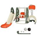 COSTWAY 6 in 1 Toddler Slide and Swing Set, Kids Climber Playset with Adjustable Basketball Hoop, Football Goal and Golf Hole, Children Activity Center for Indoor