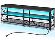 Rolanstar TV Stand with Led Lights & Power Outlets for 32/40/45/55/60/65/70 inch TVs, Entertainment Center with Open Storage, TV Table, 3-Tier Television Stands for Living Room, Black