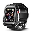 OCYCLONE Compatible for Apple Watch Bands 38mm Series 3 Series 2 Series 1, 38mm iWatch Band Sport Rugged Protective Bumper Case Strap Replacement for Active Style Men and Women - Black