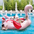 6 People Inflatable Flamingo Floating Island Air Pump & 6 Holders w/ Side Wings