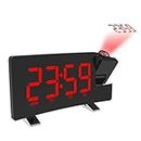 ALLOMN Projection Alarm Clock, FM Digital Alarm Clock Curved-ScreenFM Radio/Time Projection/Adjustable Projector/Snooze/Dual Alarms/USB Charger Port/12/24 Hour/Dimmer (Red)