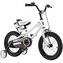 RoyalBaby Freestyle Kids Bike 14 Inch Childrens Bicycle with Training Wheels Toddlers Boys Girls Beginners Ages 3-5 Years, White