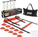POWER GUIDANCE Agility Ladder (20 Feet) for Speed & Agility Trainning - with 12 Heavy Duty Plastic Rungs, Ground Stakes, Carry Bag & 10 Sports Cones (Red)