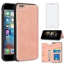 Asuwish Phone Case for iPhone 6plus 6splus 6/6s Plus Wallet Cover with Tempered Glass Screen Protector and Credit Card Holder Stand Cell iPhone6 6+ iPhone6s 6s+ i 6P 6a S Six iPhone6splus Rosegold