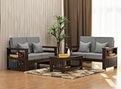 FURNESHO Harmony Solid Sheesham Wood 4 Seater Sofa Set with Cushions for Living Room 2+2 Sofa (Walnut Finish,Grey Cushion)