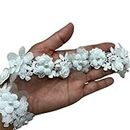 Hong Run 1 Yard White Pearl Nail Bead Lace Flower Lace Webbing Fabric DIY Clothing Accessories for Dress Curtain Hair Accessories