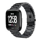 V-MORO Compatible With Fitbit Versa 2 Bands/Fitbit Versa Band/Versa Lite/Versa SE Black Solid Stainless Steel Strap Fitbit Versa Metal Watch Band Replacement Business Bracelet for Fitbit Versa 2/Fitbit Versa/Versa Lite/Versa SE/Versa Special Edition Smartwatch Men Women