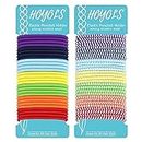 Hoyols Elastic Hair Ties No Damage, 4mm Hair Bands for Women's hair, Thick Ponytail Holders for Girls Long Thick Curly Hair Accessories Assorted Colors 56 Count (Mix Chakra & Striped)