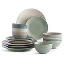 Sango Siterra Artist's Blend 16-Piece Stoneware Dinnerware Set with Round Plates and Bowls, Muticolor