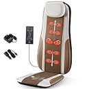 Shiatsu Back Massager with Heat, Massage Chair Pad Seat Cushion for Stress Relief, Deep Tissue Kneading & Roller, 2 Vibration Motors, Back Waist Hip Massager, PU Leather, Fit 5'1-6'0, with 2 Adapters