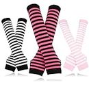 Bellady 3 Pairs Striped Arm Warmers Fingerless Gloves for Women, Pink, One Size